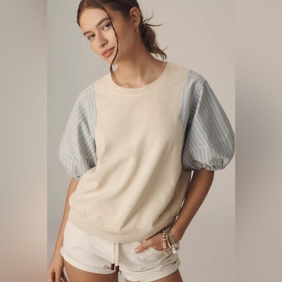 NWT Anthropologie Pilcro XS Woven Puff-Sleeve‎ Top - Picture 1 of 9